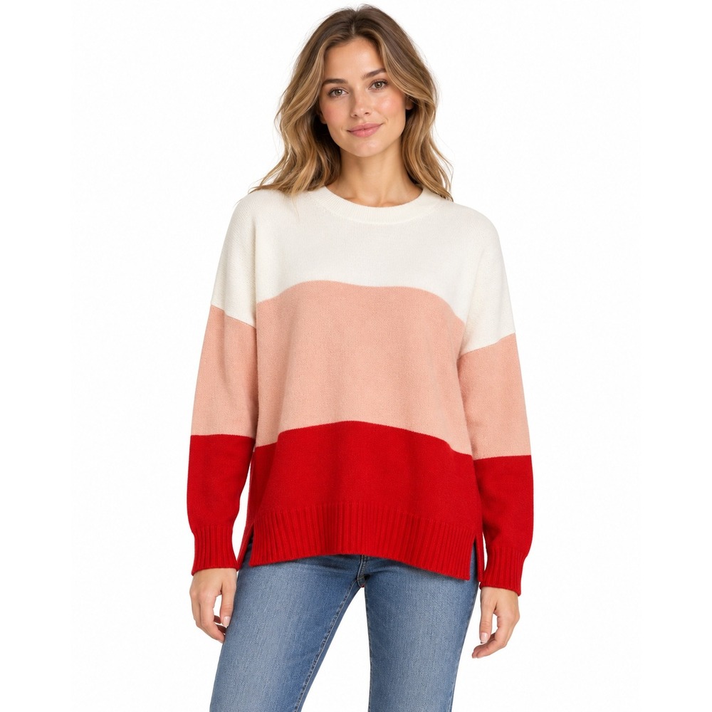 French Connection Medium Colorblock Sweater Red Pink Ivory Oversized Pullover